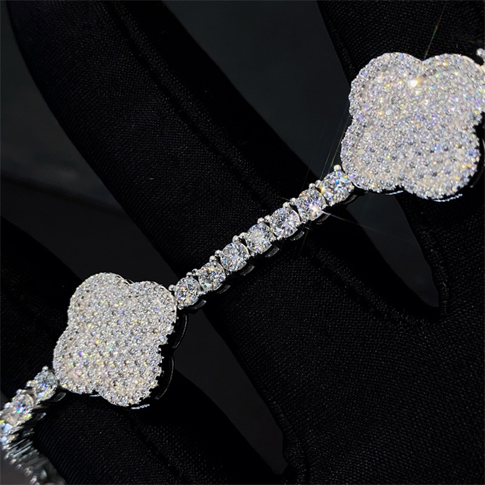 4mm Moissanite Clover S925 Silver Tennis Chain Bracelets For Women Iced Out Hand Chain Pass Diamonds Tester Hip Hop Jewelry