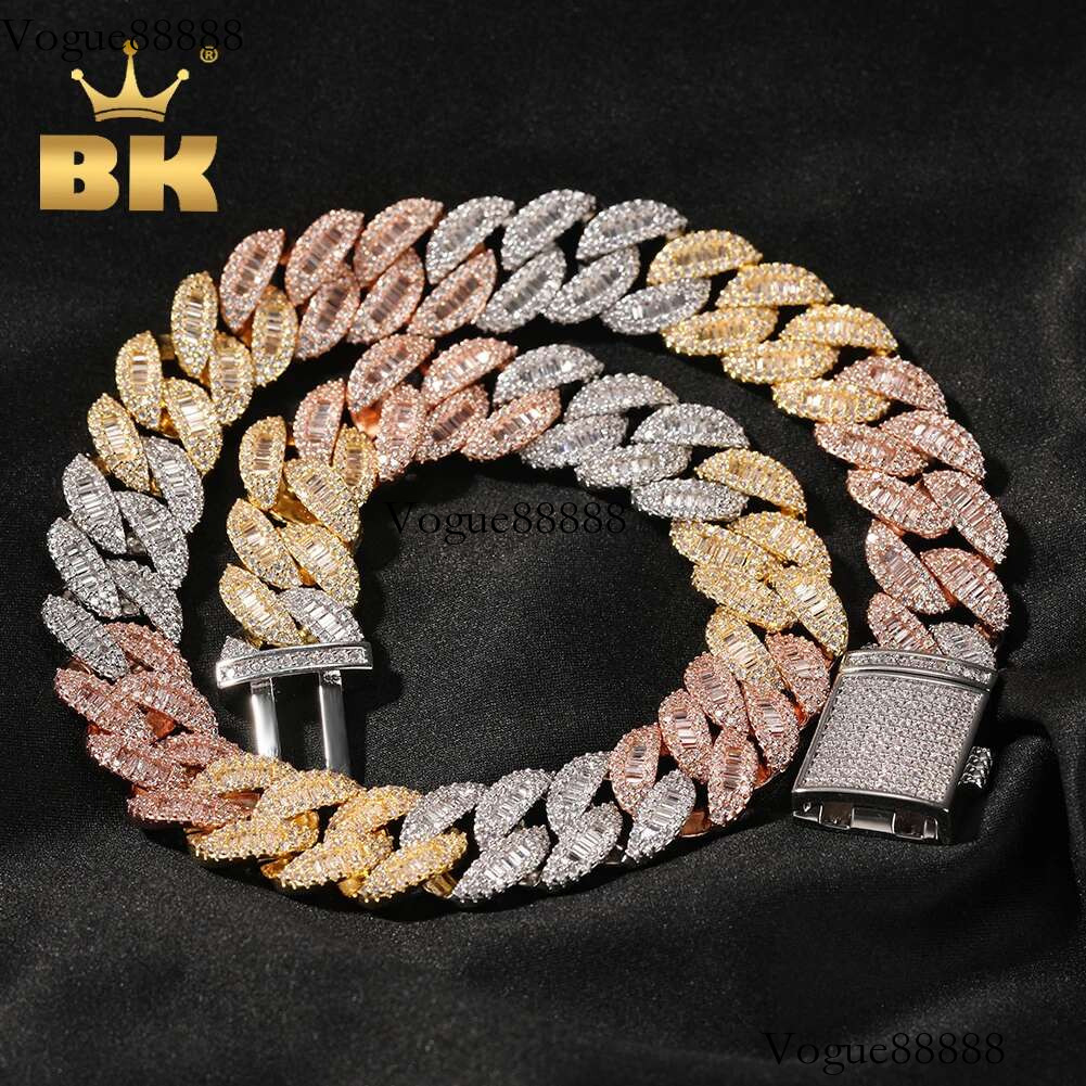 THE BG KING 16mm Mulitcolor Miami Cuban k Necklace Prong Setting Baguettecz Cubic Zirconia Bracelet HipHop Jewelry