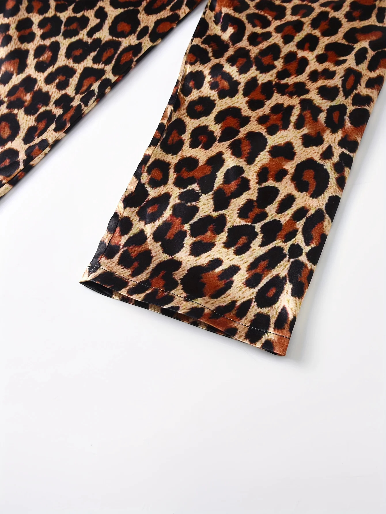 3-Piece Girls Leopard Print Satin Pajama Set - Soft Comfortable Loungewear with Button Up Lapel Collar Blouse Cami Top Pants 250312