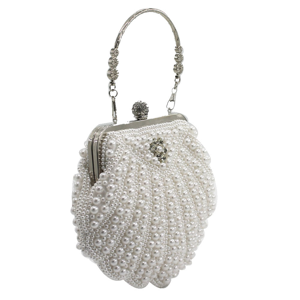 Large Shell Pearl Hand Embroidered Diamond Set Banquet Wedding Bridal Handbag Women's Bag Crystal Evening Bag