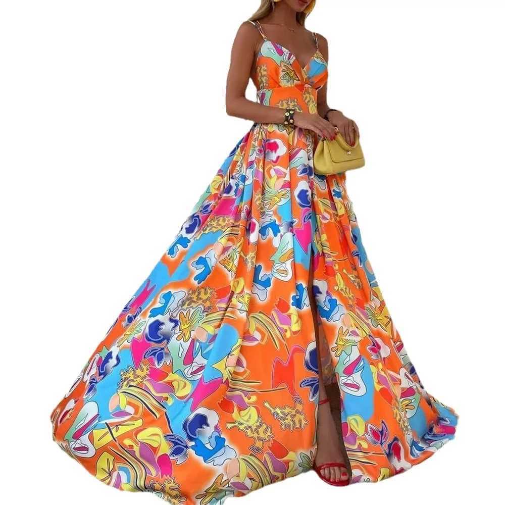 Urban Sexy Dresses Y9284 2025 Summer New European American Womens Chiffon Printing Dr Bohemian Vacation Style Slvel Dr Y2403126ZJ4