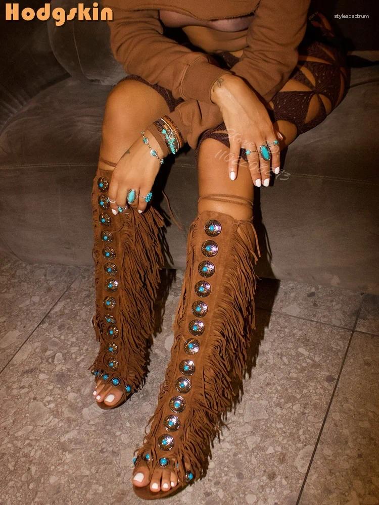 Bury Stiletto hot Fringe Cross-Tied Sandals: Round Toe Buckle Decor Lace-Up High Heels - Bohemian Fashion