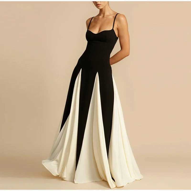 Urban Sexy Dresses Black and white splicing belt Midi Dr womens sexy Slvel womens suspender elegant party dress 2025 club Vestdos fashion Y240312B6L0