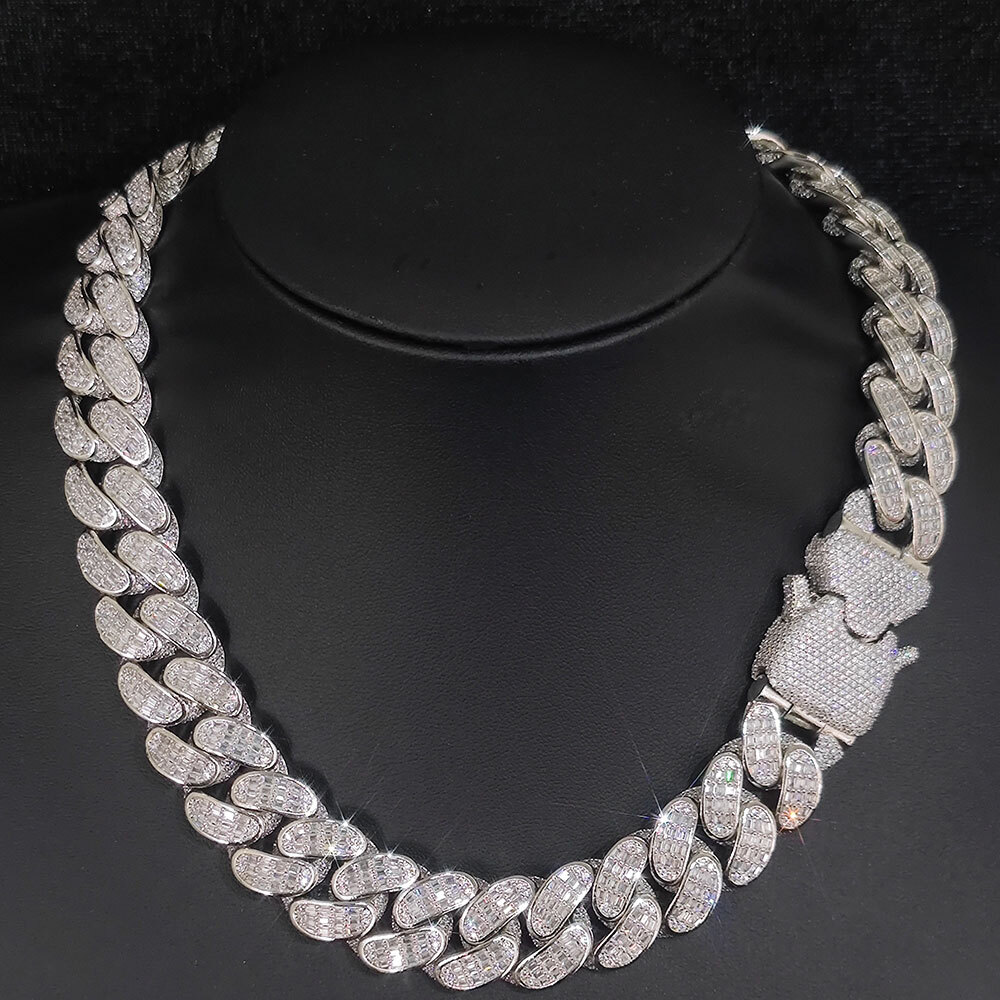 New Arrival Men Hip Hop Jewelry 18MM Special Clasp Solid Silver 925 Custom VVS Moissanite Diamond Cuban Link Necklace