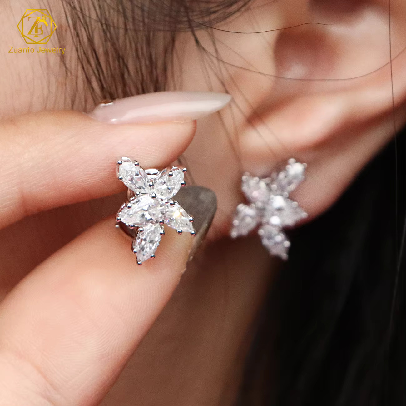 14K 18K Pure White Gold Moissanite Earrings D VVS1 Pear Marquise Shape Lab Diamond Fancy Moissanite Stud Earrings for Gifts