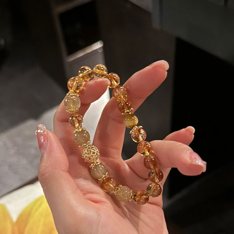 Transfers attract wealth imitation citrine bracelet light luxury niche exquisite blonde hair crystal transit beads bracelet female 2025 new