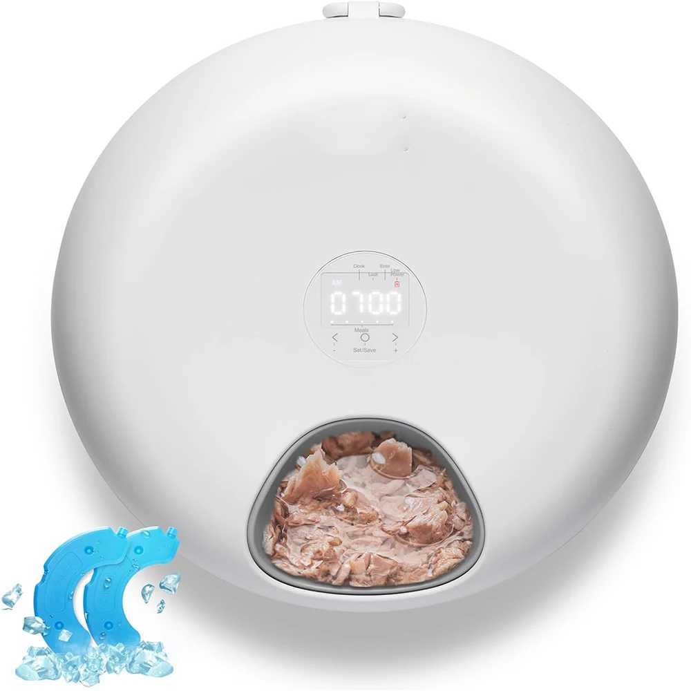 6-Meal Cordless Automatic Pet Feeder Wet and Dry Food Automatic Cat Feeder with Two Ice Packs Programmable Timer with LED DisplaC250313