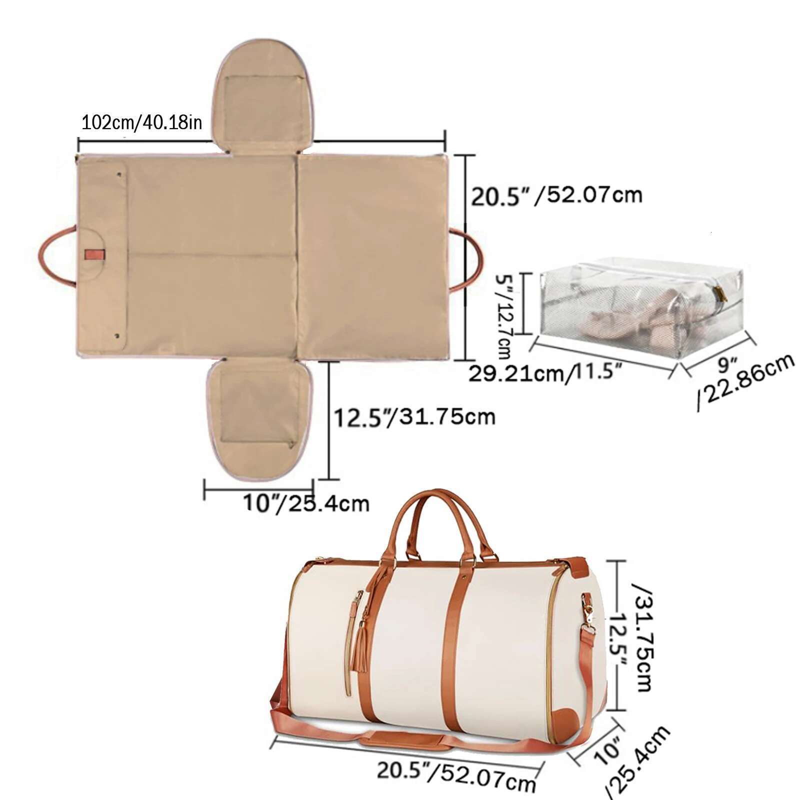 1Pc Foldable Convenient Carry-On Clothing Large PU Leather Duffel Women's Business Travel Bag