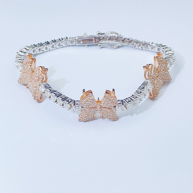 S925 silver Moissanite Rose Gold Butterfly Bracelet Iced Out Fashion For Women Hip Hop Jewelry Pass Diamonds Tester With GRA