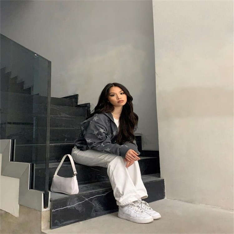 autumn and winter new unisex star printed casual fashion cardigan hooded couple hoodie