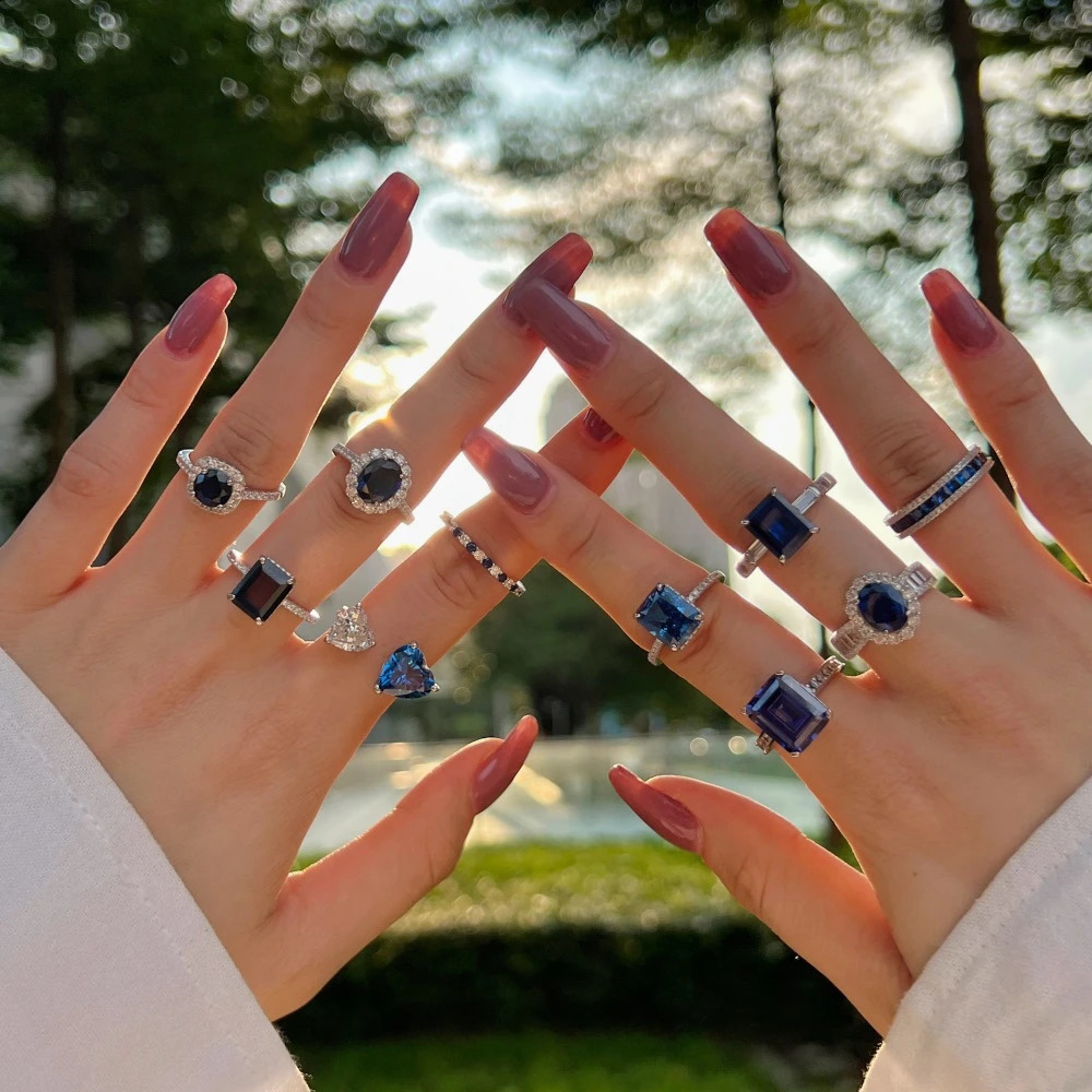 Wong Rain Vintage 100% 925 Sterling Silver Sapphire High Carbon Diamond Gemstone Ring for Women Engagement Jewelry Wedding Gifts250312