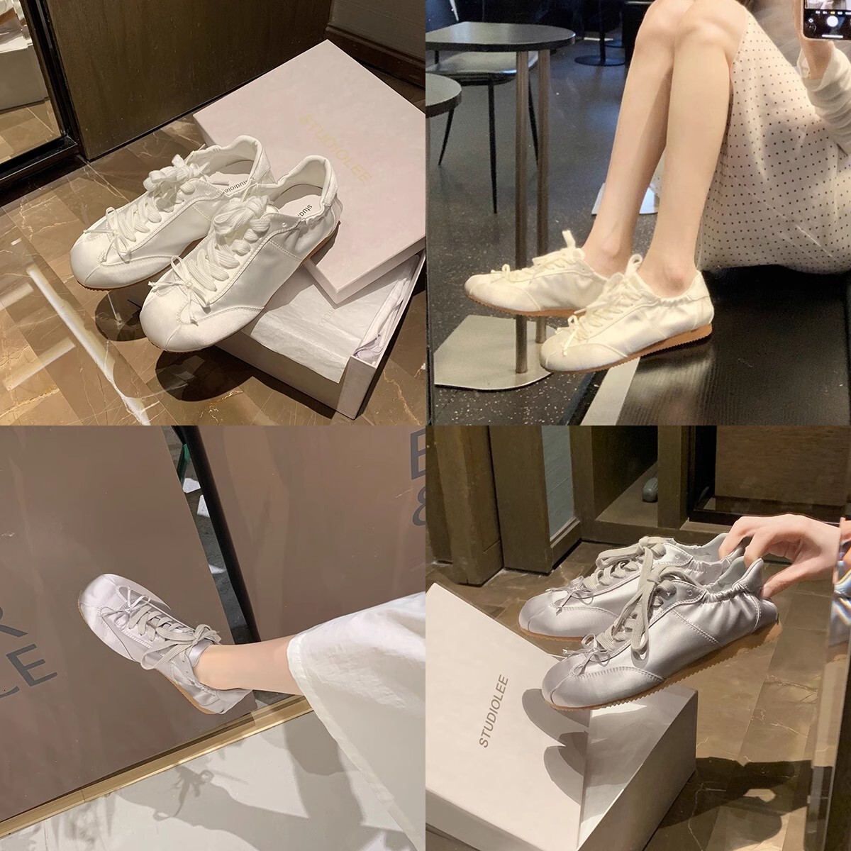 2025 New Ballet Style Sweet Girl Designer Trendy Fashion Round Head Satin Sports Board Shoes Bow Casual Moral Cultivation