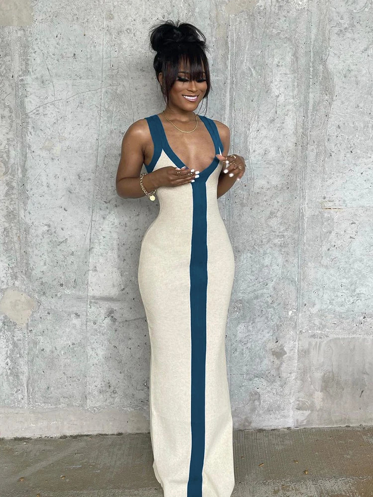 Kliou Autumn Womens Ankle Length Casual Ribbed Knitted Dress LR32344 Body Ultra Thin Robe Girls Dance Party Visconti Multi Long 250313