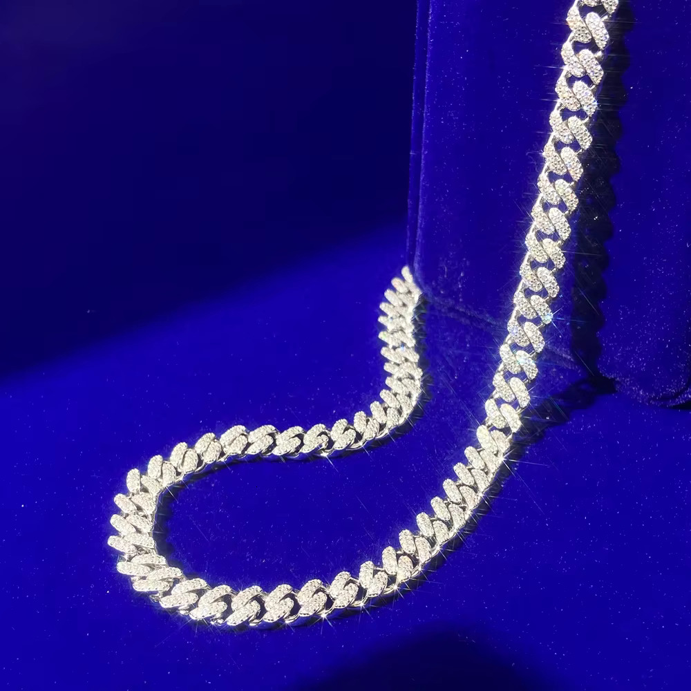 Best Selling Fashion Punk Style 12 Mm 925 Silver Three Row Hand Set Meta Cuban Chain Necklace for Men