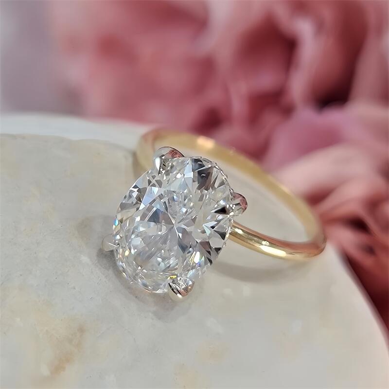 Jewelry 3CT Oval 2 Tones Hidden Halo CVD Lab Diamond Engagement Ring Oval Diamond Yellow And White Gold Wedding For Women