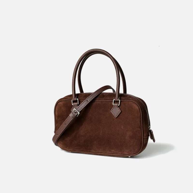 Real Suede Leather Boston Square Women Crossbady Shoulder Bag Frosted Cowhide Bolsos Vintage Zip Handbag