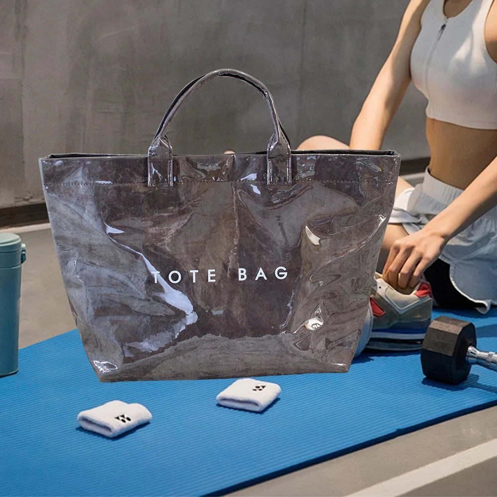 Large Capacity Fashion Tote Bags PVC Waterproof Transparent Jelly Handbag Vintage Solid Trend Top Handle Bag Letter Print 250305