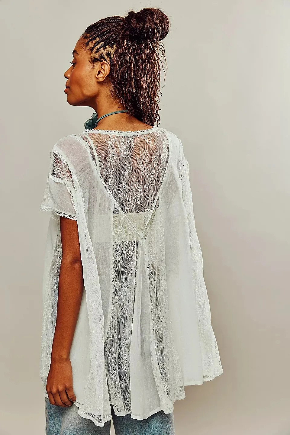 Women Llace See-through Blouses Summer Oversized Short Sleeve V-neck Tops Y2K Fairy Grunge Shirts Blouses Streetwear 250313