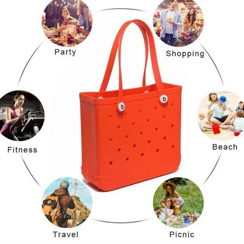 Extra Women's Material Beach Summer Picnic Basket, Waterproof Handbag, Large Capacity Shopping Bag, Hole-Ll