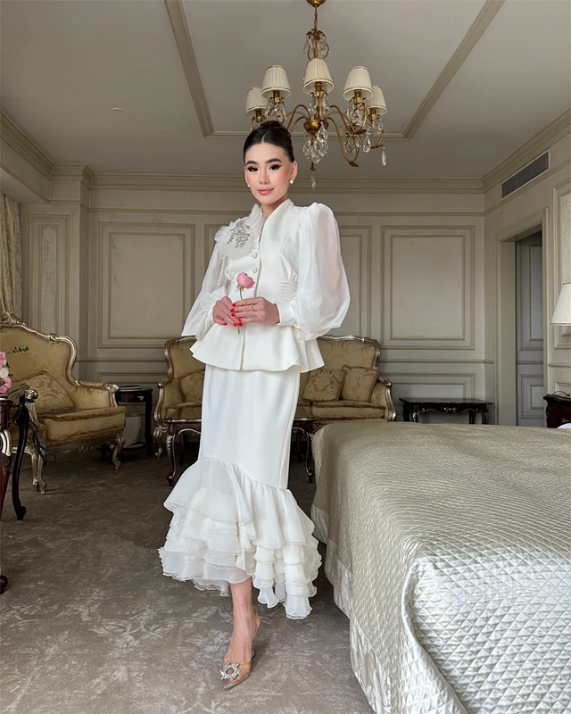 Customized Jiayigong Jersey evening dress Beading Draped Tiered Mermaid High Collar Bespoke Occasion prom Gown midi