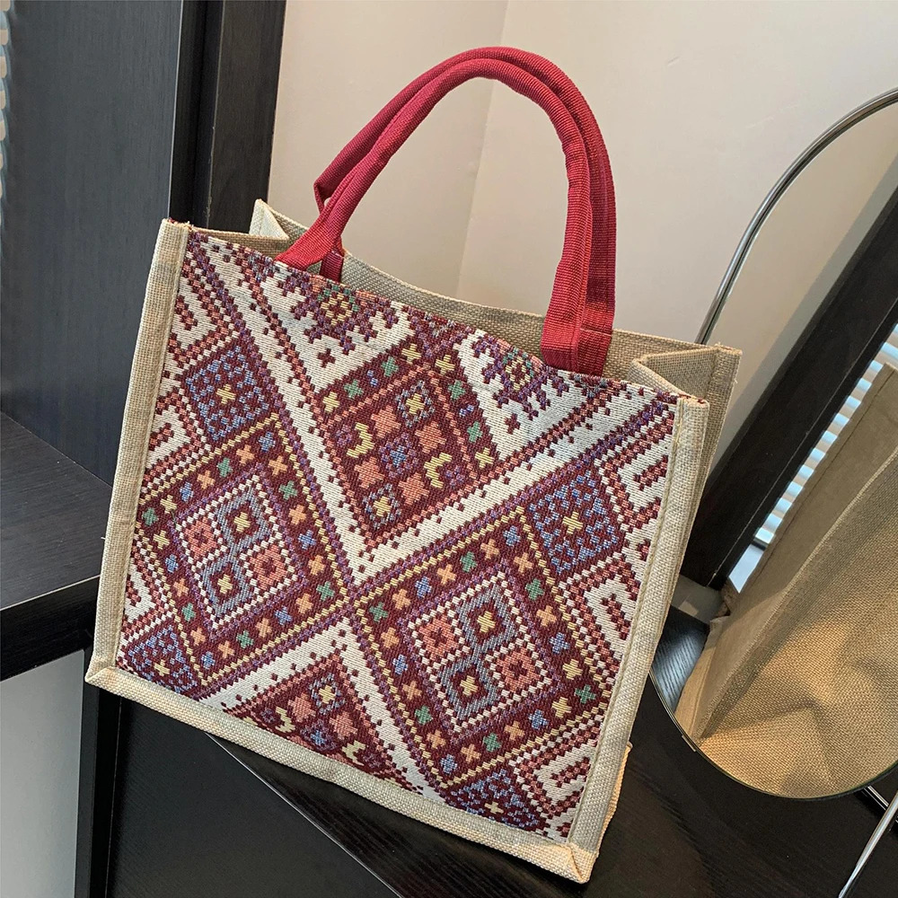 Womens Shoulder Bag Large Capacity Ethnic Style Handbag Retro Tote Bag R250312