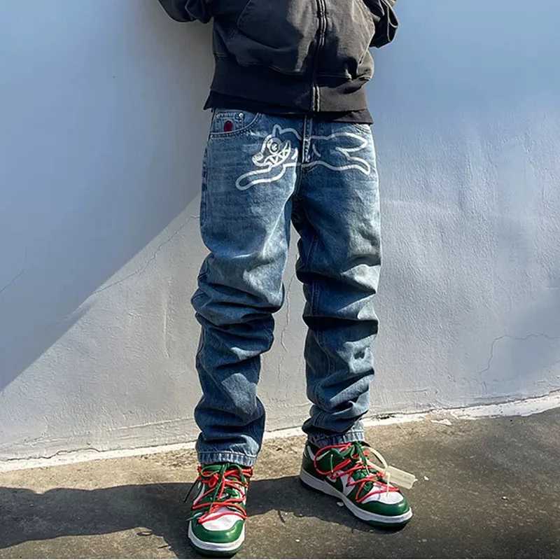 2024 Pantolon Y2K Street Clothing Flying Dog Printed Pocket Jeans Mens Harajuku Fashion Hip Hop Cowboy Trouser Vaqueros X250313