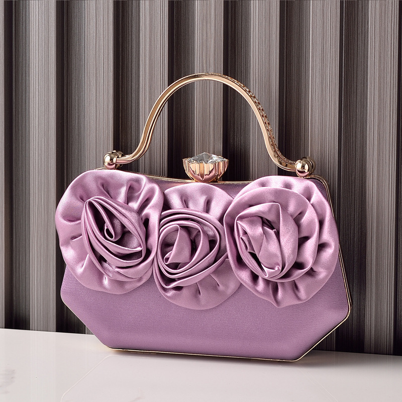 New Silk Flower Banquet Match Party Handheld Diamond Set Evening Dress Bag