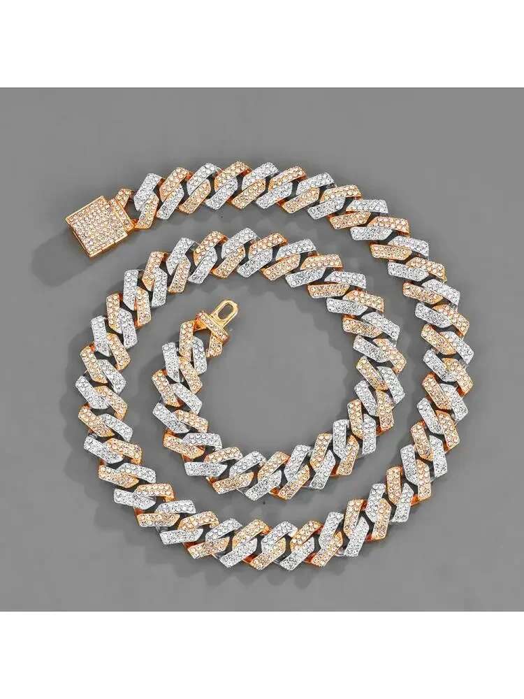 2025 15mm Iced Out Miami Cuban k Chain Choker Necklace Rose Gold Sier 2 Tone Color Mix Cz Stone Unisex Hip Hop Jewely Box Clasp