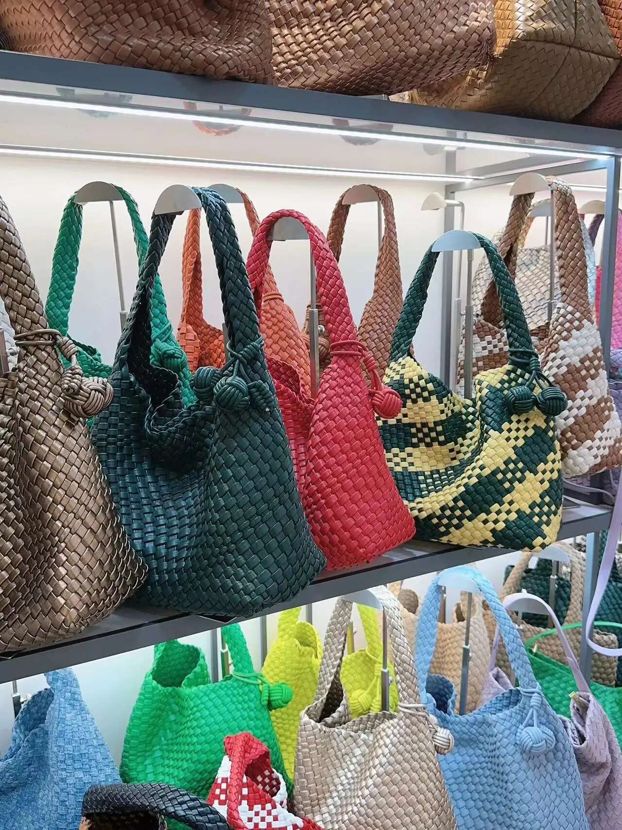 Woman Large Casual Tote PU Leather University Striped Mistress Gift Woven Shoulder Bag