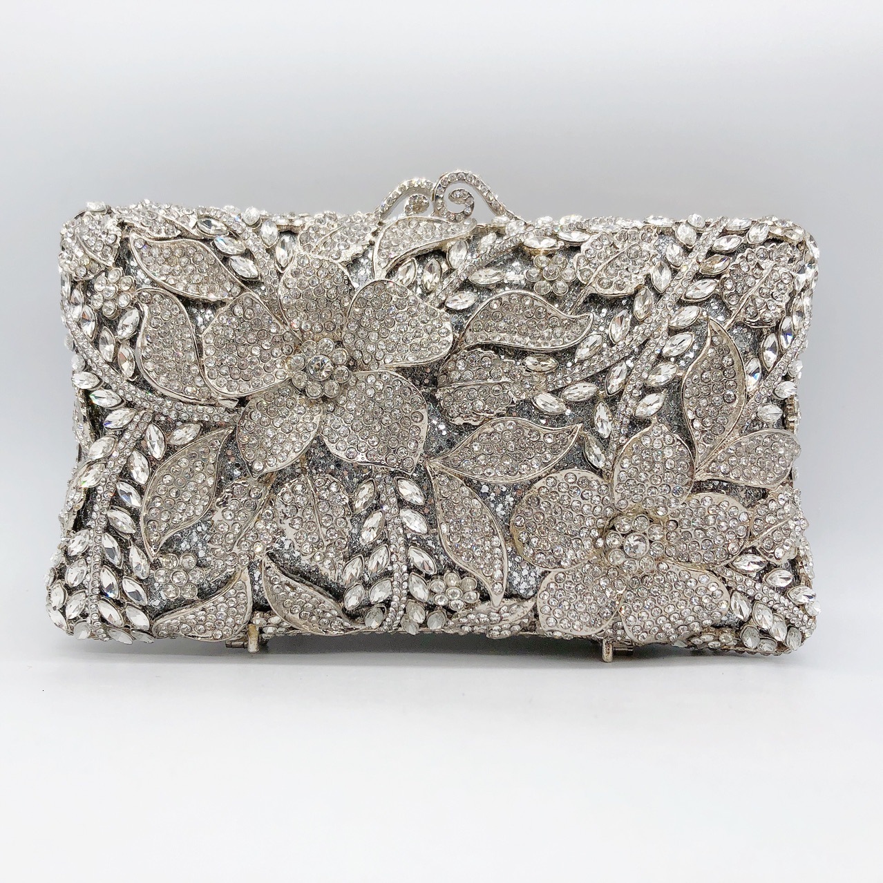 New Flower Studded Dinner Banquet Water Diamond Hand-Held Women's Bride's Wedding Bag, Club Bag Crystal Evening Bag