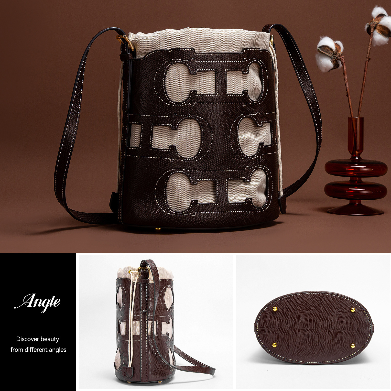 CHCH Hollow Design Trendy Daily Versatile New Double-Layer Drawstring Women's Single Shoulder Crossbody Bag