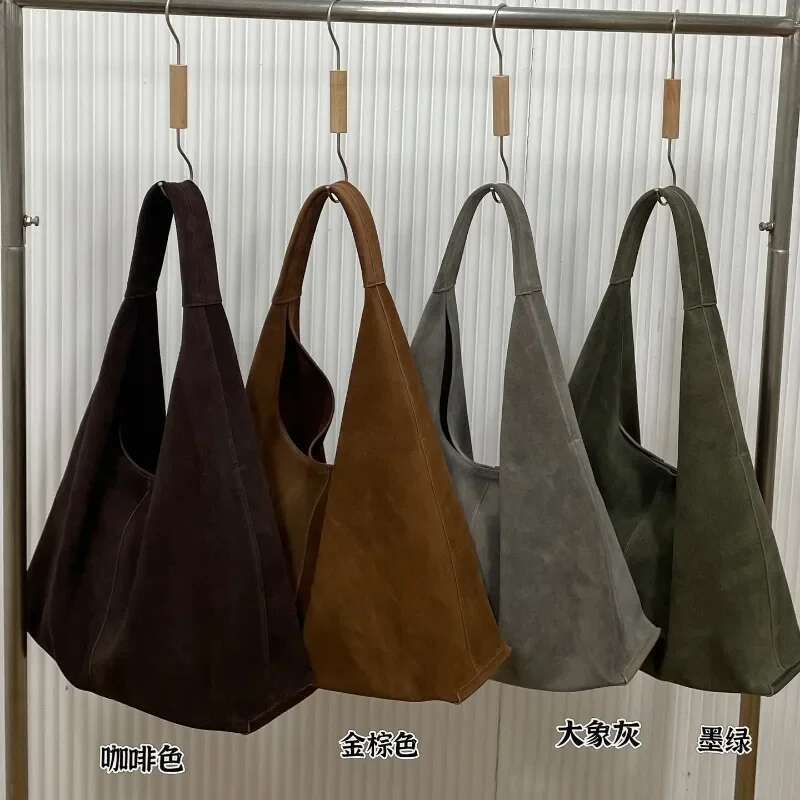 Women's Bags New Winter Matte Green Color Aesthetic Bags Shoulder Strap Handbags Women Large First Match Nubuck Leather Tote Coat Leisure