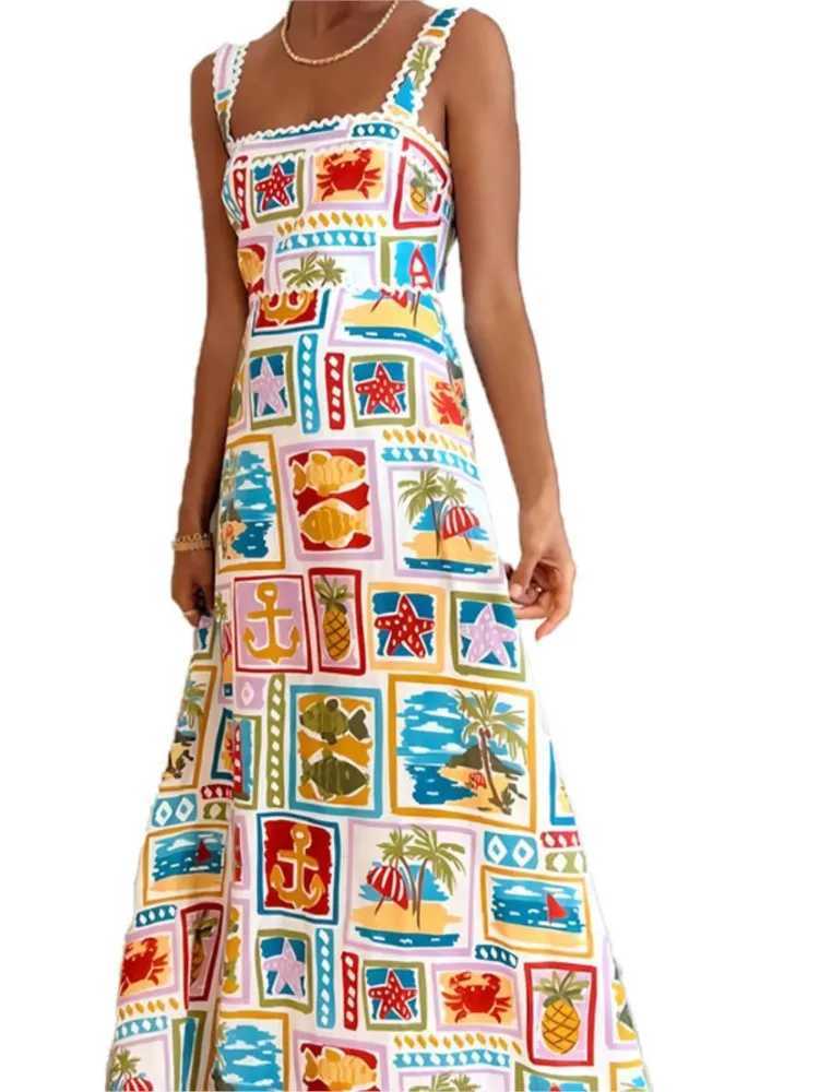 Urban Sexy Dresses Summer Womens New Fashion Personalized Graffiti Print Sexy Slvel Strap Bra Temperature Lace Dr Suitable for Women Y240312CYZ3