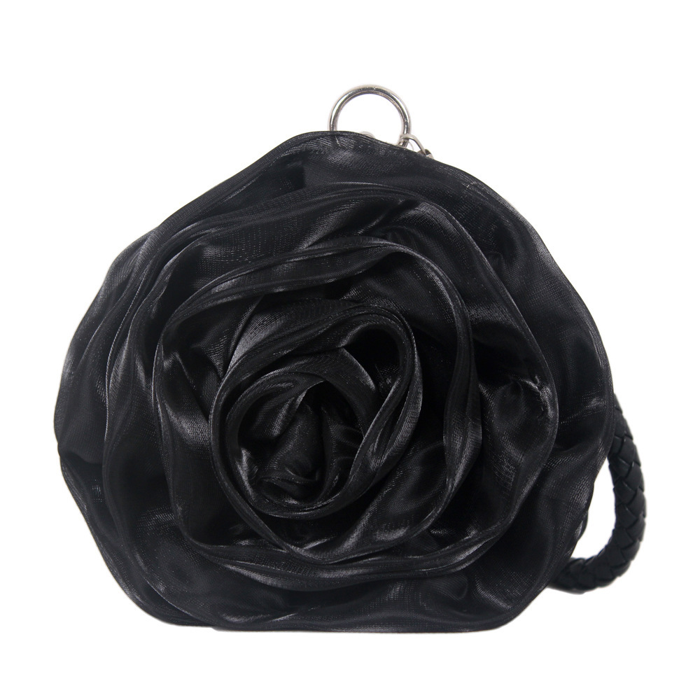 Japanese And Korean Rose Blossom Silk Bridal Wedding Dinner Cute Mini Round Handheld Women's Change Small Bag Evening Clutch
