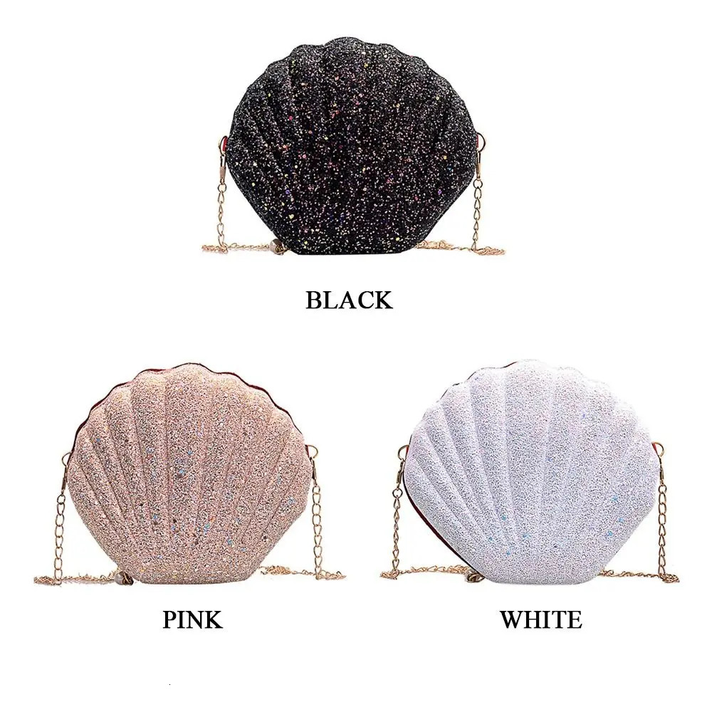 Chain Sequined Shoulder Bag For Women Pu Leather Handbags Cute Shell Crossbody Bags Female Sequins Small Bag Phone Money Pouch 250305
