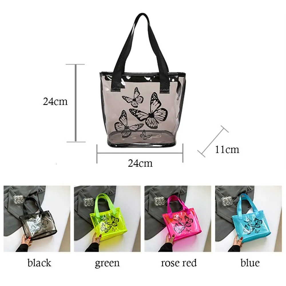 1Pcs Transparent PVC Jelly Bag Waterproof Clear Tote Summer Handbags Large Capacity Leisure Travel Beach Swimming Storage Bags R250312