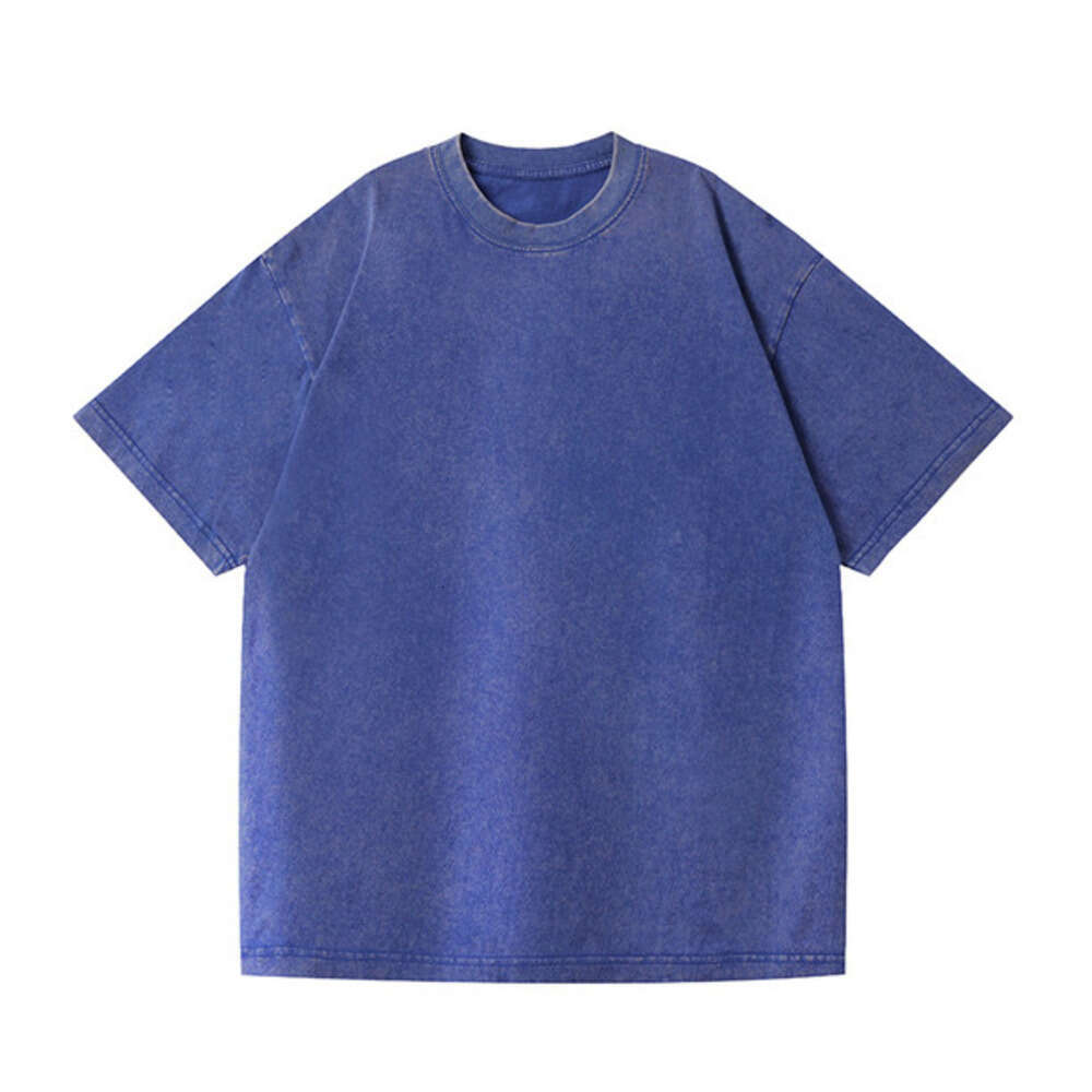 Retro stir fried snowflake washed made of European American pure cotton, loose base round neck pullover, heavyweight T-shirt for men in 2025, new casu