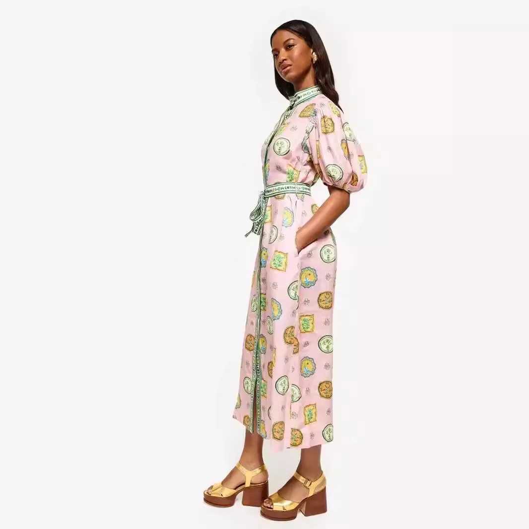 Urban Sexy Dresses Cross border independent station Lant sleeves casual fashion printed shirt DR womens belt Y2403126S8G