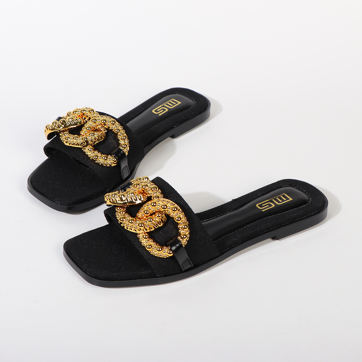 Women's large-size chain flat-bottomed slippers new European and American fashion casual slippers for spring and summer 2025 wholesale