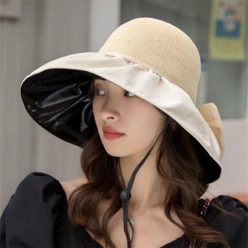 baseball cap Black rubber women with large eaves in summer, versatile outdoor UV protection, for covering face, sun hat
