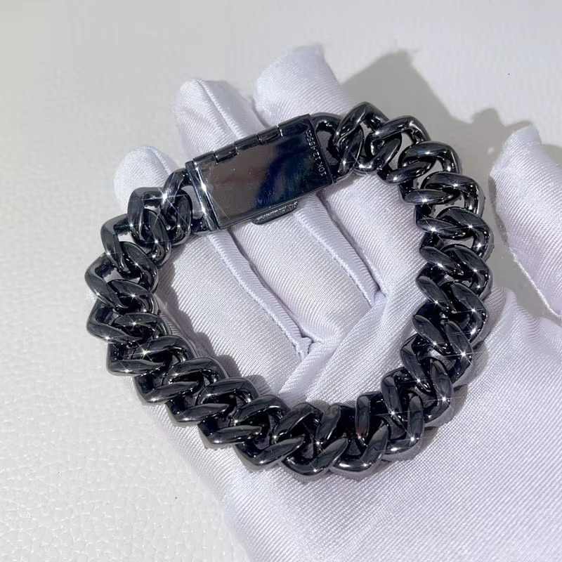 Rapper Jewelry Hip Hop Sterling Silver 8MM 10MM 13MM 15MM Black Moissanite Iced Out Cuban Bracelet
