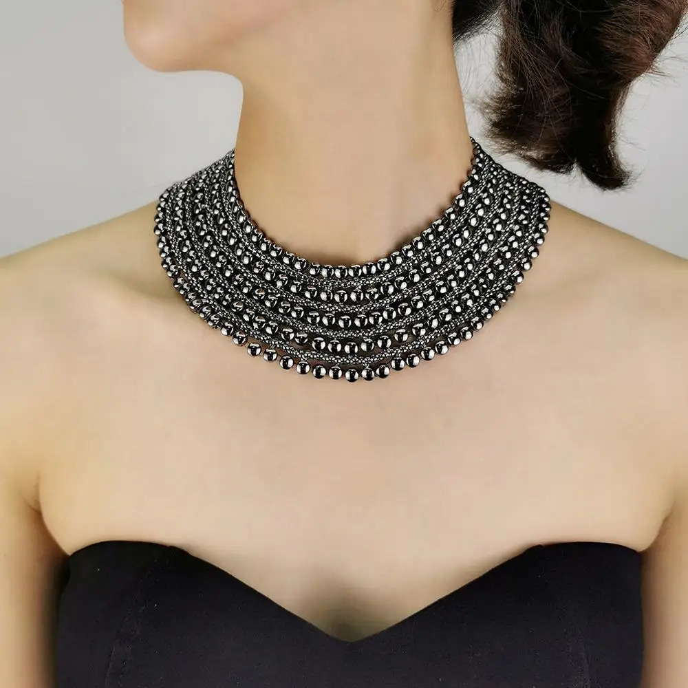 UKEN Metal Beads Chain Chunky Maxi Necklaces For Women Fashion Choker Collar Statement Necklace Vintage Jewelry Wedding Party250305