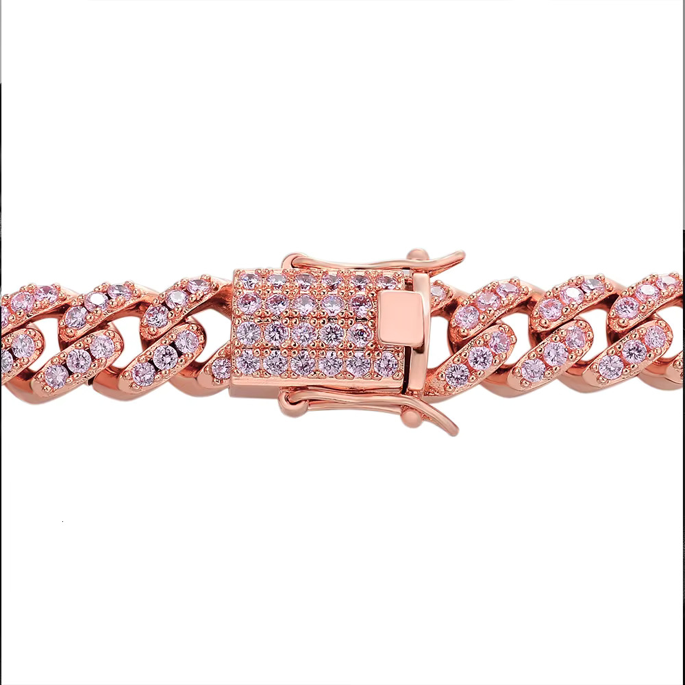 Fashion Hip Hop Rose Gold Plated 10mm Iced Out 5A Zircon Diamonds Brass Micro Pave Miami Cuban Link Chain Necklace for Mens