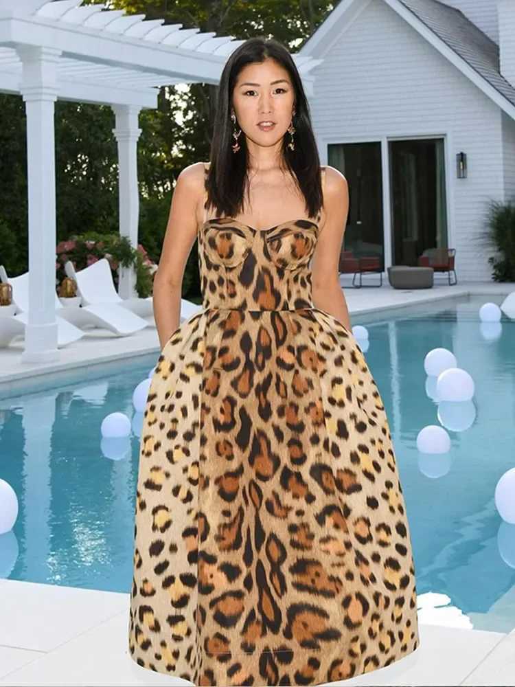 Urban Sexy Dresses Leopard Print Slvel Sling Dr For Women Fashion Chic Backl A Line Dress 2025 Elegant Female High Strt Dresses Y240312A0RS