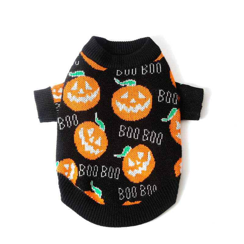 New Halloween pet clothes, puppy sweater, pumpkin shaped Halloween kitten black costume