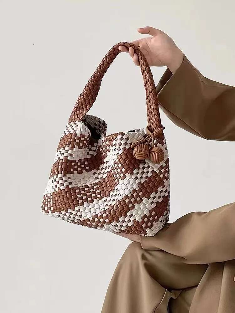 Woman Large Casual Tote PU Leather University Striped Mistress Gift Woven Shoulder Bag