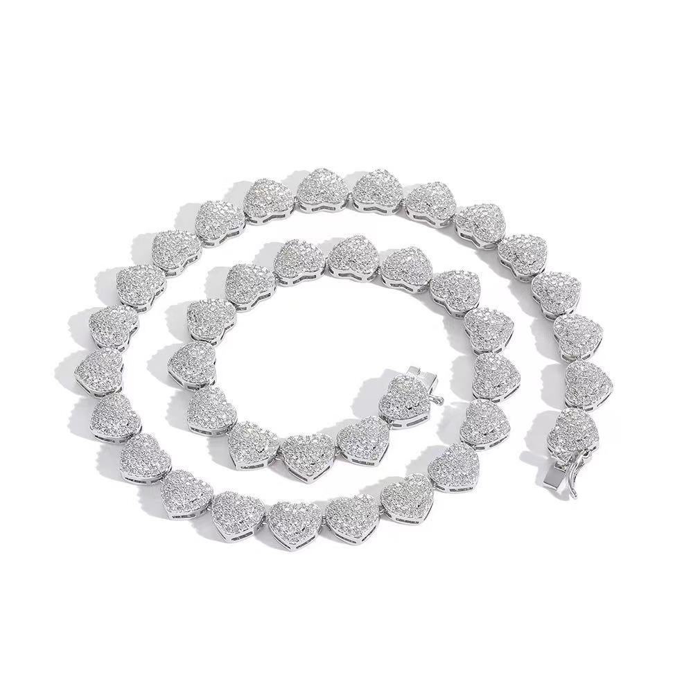 Custom Heart Cross Silver 925 Hip Hop Iced Cuban Link Bracelet VVS Moissanite Diamond Womens Fine Jewelry