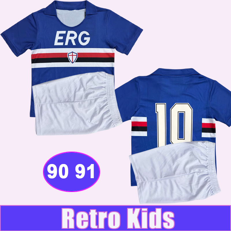 1991 1992 Sampdoria Retro kids kit Soccer Jerseys MANCINI VIALLI Home Short Sleeve Football Shirts Uniforms