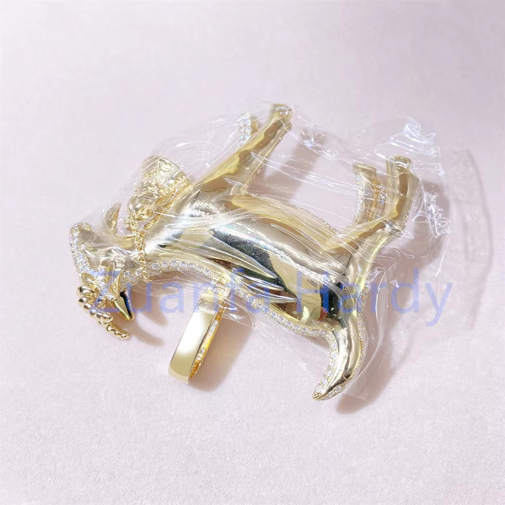 Custom 3D Design Sheep Charm Hip Hop Pendant VVS Moissanite Charm Iced Out 10K Yellow Gold Goat Pendant