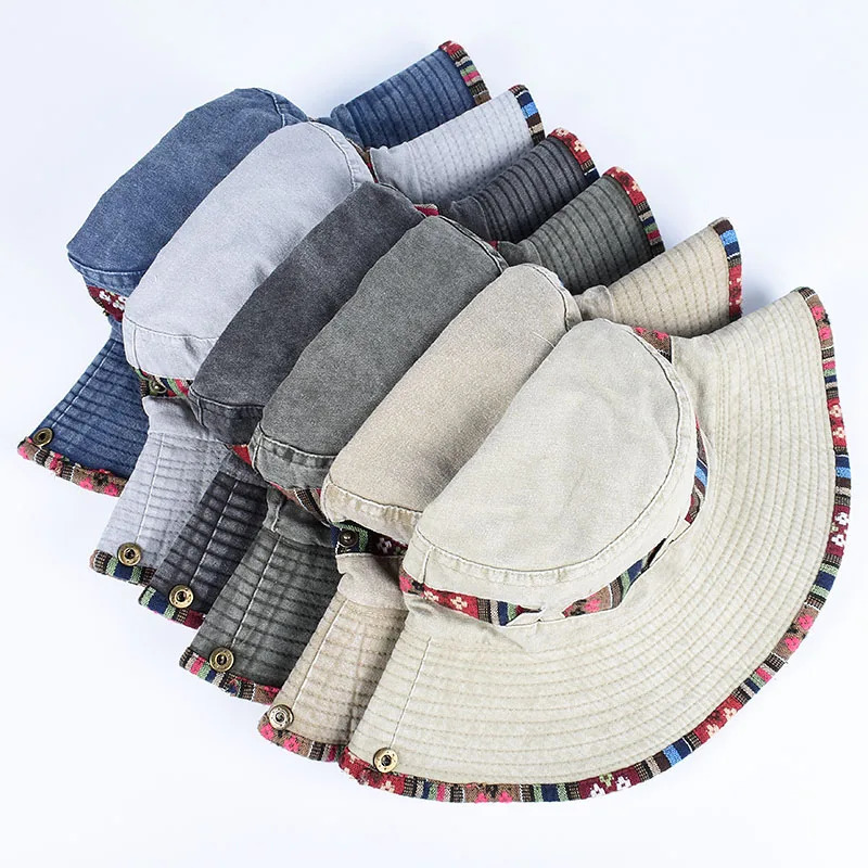 Summer Bucket Hat With String Women Man Vintage Beach Sun Fishing Hats Outdoor Hiking Bob Panama Summer Fisherman Caps 250311
